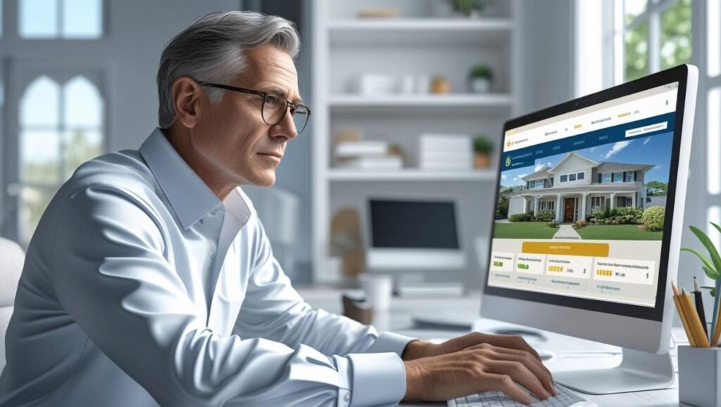 Pessoa analisando edital de um leilão de imóveis online