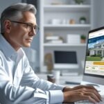 Pessoa analisando edital de um leilão de imóveis online